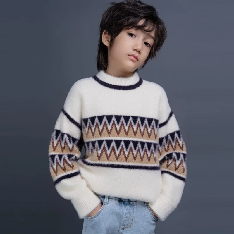 

Свитер для мальчиков 7, 8, 9, 10, 11, 12, 14 лет зимний утепленный трикотажный пуловер детские мягкие хлопковые утепленные Топы