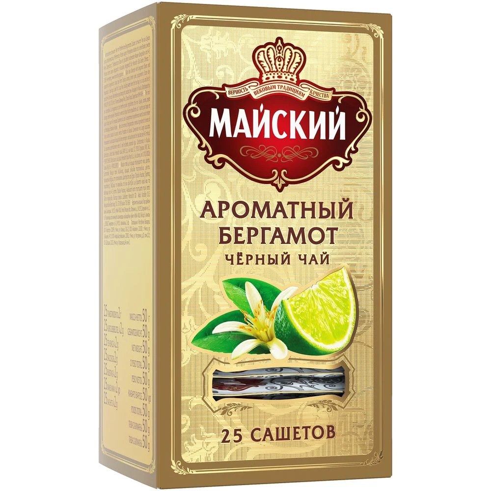 Чай МАЙСКИЙ "Ароматный Бергамот" черный ароматизированный 25 сашетов