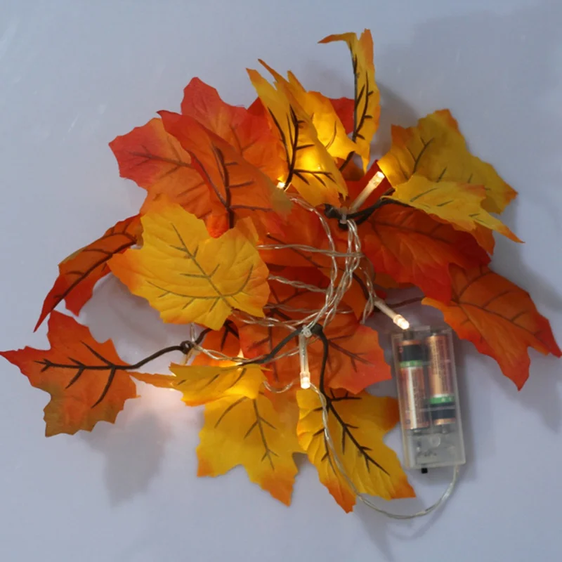 

10LEDs Battery Powered Artificial Maple Leaves String Light Thanksgiving Decorative Lamp with Battery Box Home Indoor Fairy Ligh