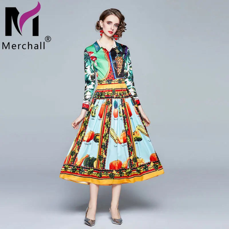 

Merchall 2021 Summer Fashion Runway Vintage Maxi Dress Women's Long Sleeve Retro Floral Print Holiday Party Long Vestido M61110