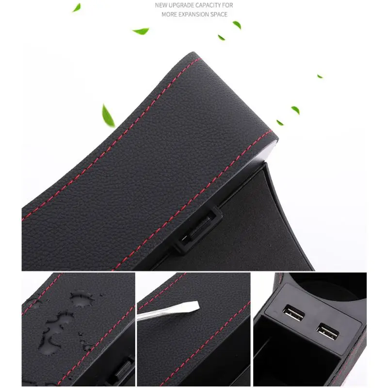 

Car Seat Interval Organizer with Dual USB Interface and Cup Holder Auto Seat Interval Storage Box for Holding Wallet