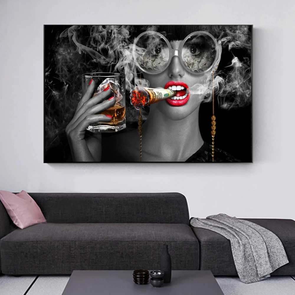 

Modern Abstract Canvas Painting Creative Art Burning Money Smoking Clouds Prints and Posters Wall Art Pictures for Living Room