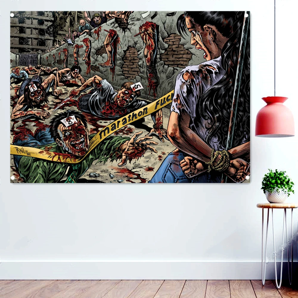 

Cannibal zombies Death Metal Artwork Banner Creepy Background Tapestry Horror Occult Evil Dark Art Wallpaper Poster Rock Flags