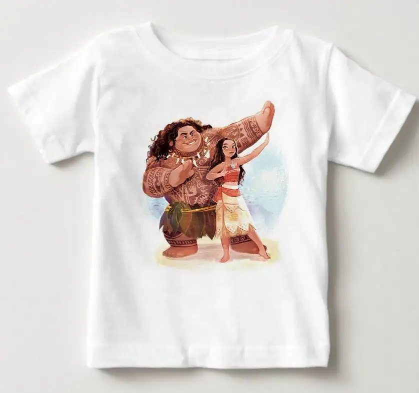 White childreT-shirt Детская одежда Moana Vaiana, школьные рубашки для мальчиков и девочек, топы, футболки с троллями, хлопковая летняя футболка с принтом, детская одежда - Цвет: White childreT-shirt