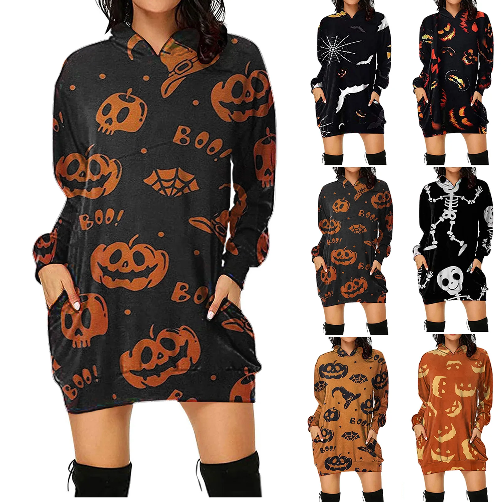 

Halloween decoration 2021 popular women's digital printed sweater hooded Long Sleeve Dress Christmas ornaments