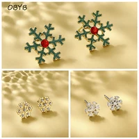 2021 new christmas stud earrings for women fashion alloy oil drop inlay rhinestone snowflake earrings trendy jewelry accessories