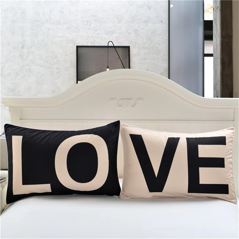 

2pcs/set Couple Lover Love Letter Rectangle Bed Pillowcase Cover for Beding Print Soft 50cmx75cm / 50cmx90cm Can Customs Made