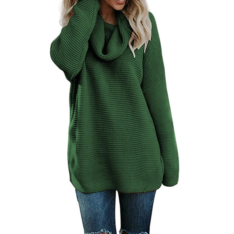 

Autumn Winter Women Medium Long Sweater Knitted Pullover Turtleneck Outerwear L1511024