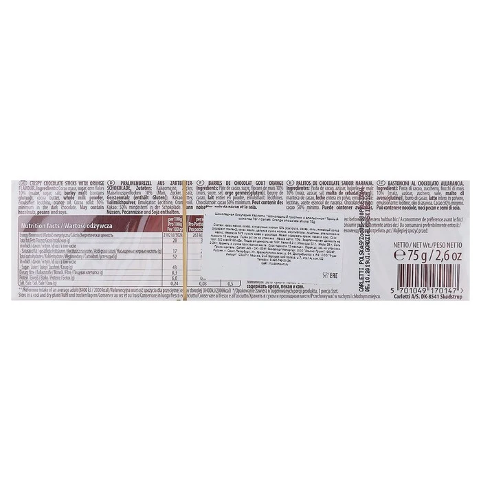 Шоколадный хворост Carletti Orange Chocolate Sticks с цедрой апельсина 75 г 4214465 - купить по