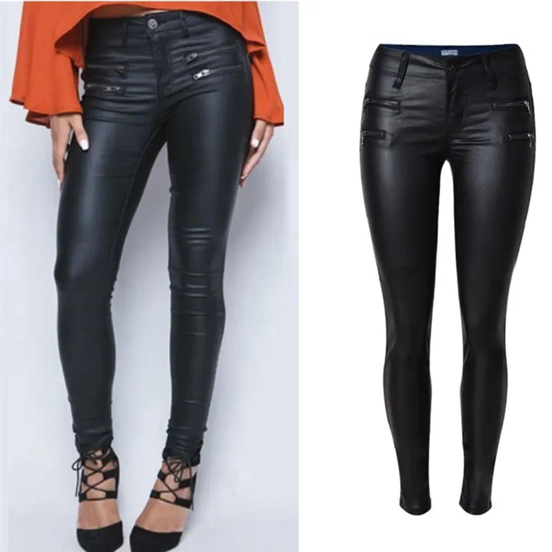 

High Waist Skinny Pencil Pants Women Faux Leather PU Long Trousers Casual Sexy Elastic Waist Hip Push Up Black steampunk Pants