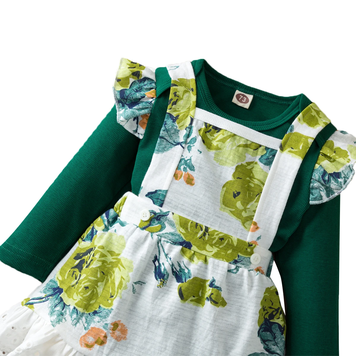 Новинка Комплект из 2 предметов Зеленый комбинезон с оборками и длинными