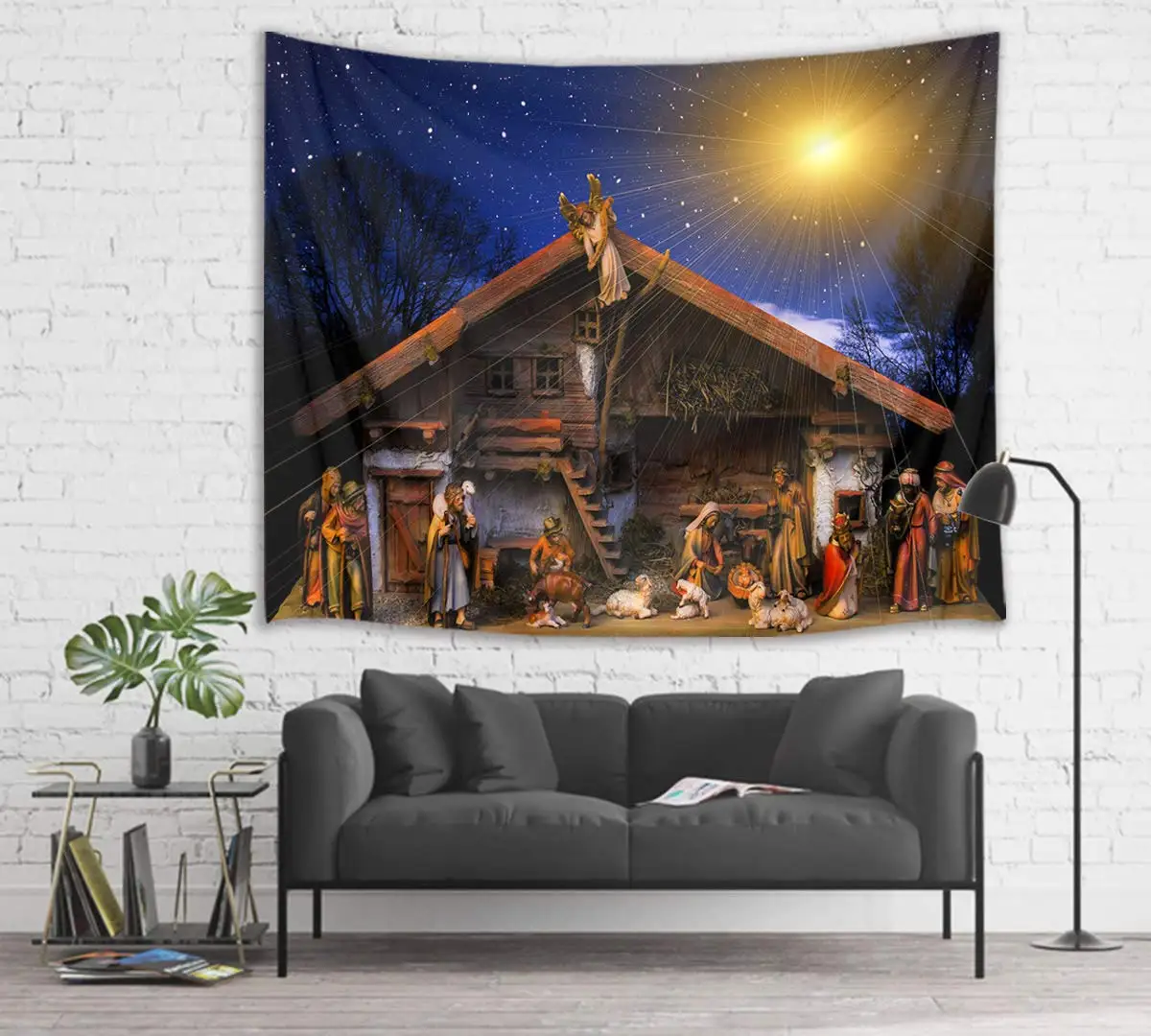 Tapiz de cielo estrellado de Navidad, Escena de pesebre de Jes&uacute;s, Natividad, mantas de pared-2