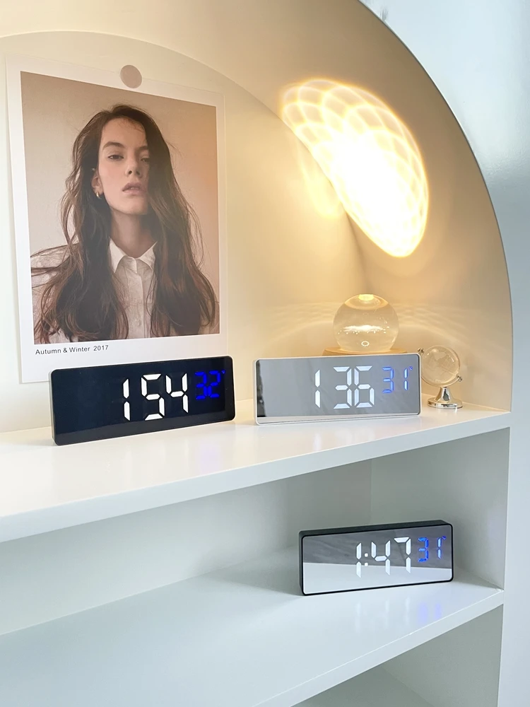 Зеркальные светодиодные цифровые часы настольные электронные украшения