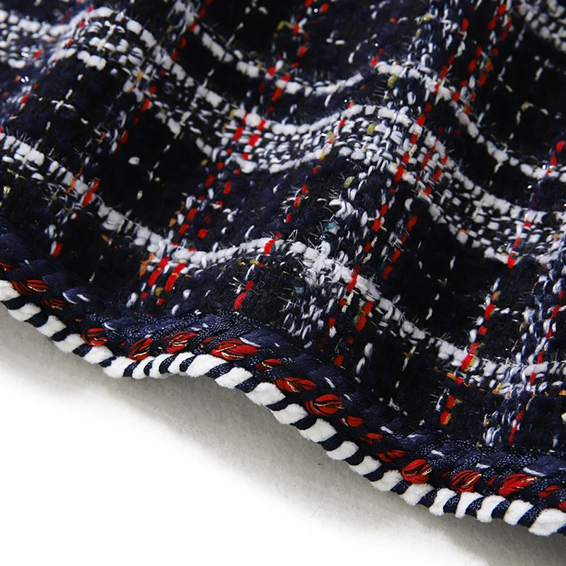 

quality brand high designer 2021 autumn winter women plaid knitted tweed coats o-neck pockets buttons OL wool weave jackets y449