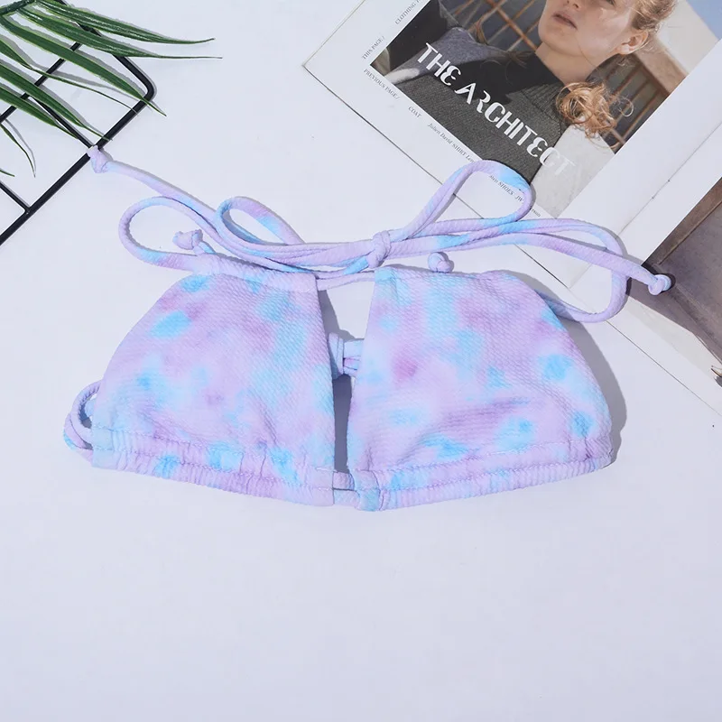

2021 Ladies Summer Split Swimwear Set, Adults Women Creative Tie-dye Mixed Color Tie Up Sexy Backless Bikini Swimsuit