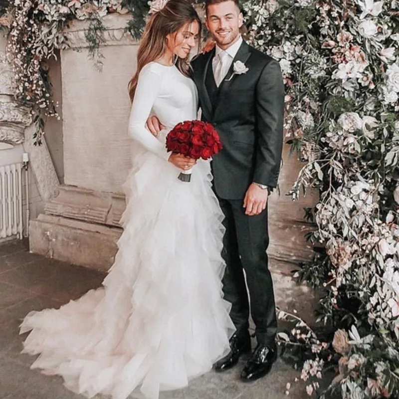 С круглым вырезом Одежда с длинным рукавом Тюлевая юбка Многоуровневое