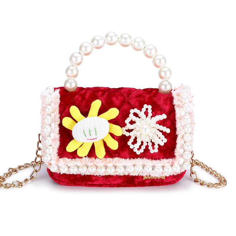 

Korean Kids Mini Clutch Bag 2020 Autumn Winter Velour Girls Coin Pouch Messenger Bag Little Girl Party Pearl Hand Bags Purse