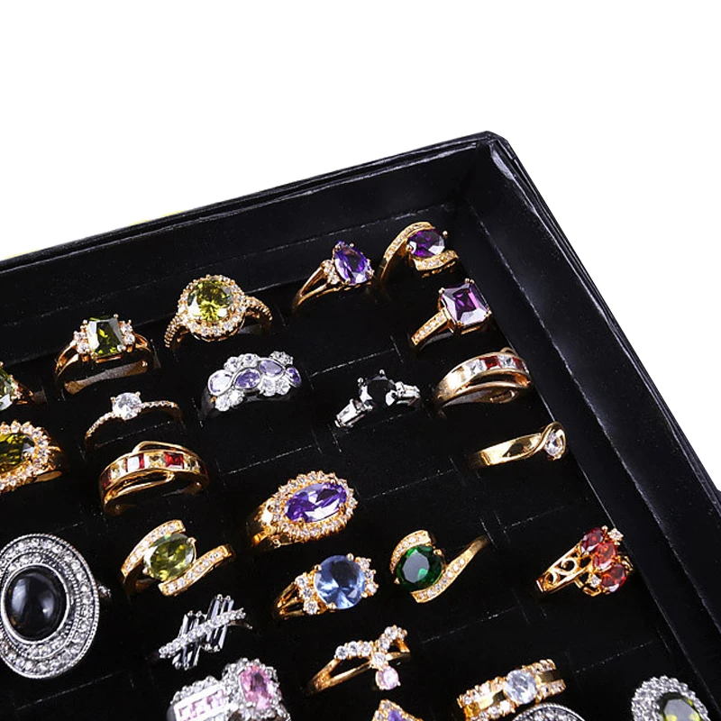 

Velvet 100 Slots Ring Earrings Display Box Showcase Storage Case Holder Tray Jewelry Organizer Boxes with Lid PR Sale