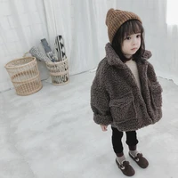 girls babys coat jacket outwear 2022 coffee warm fur buttonsthicken spring autumn overcoat top cardigan childrens clothing