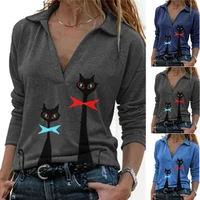 tops for women t shirts ladies top cat printed long sleeve blouse winter casual jumper pollover