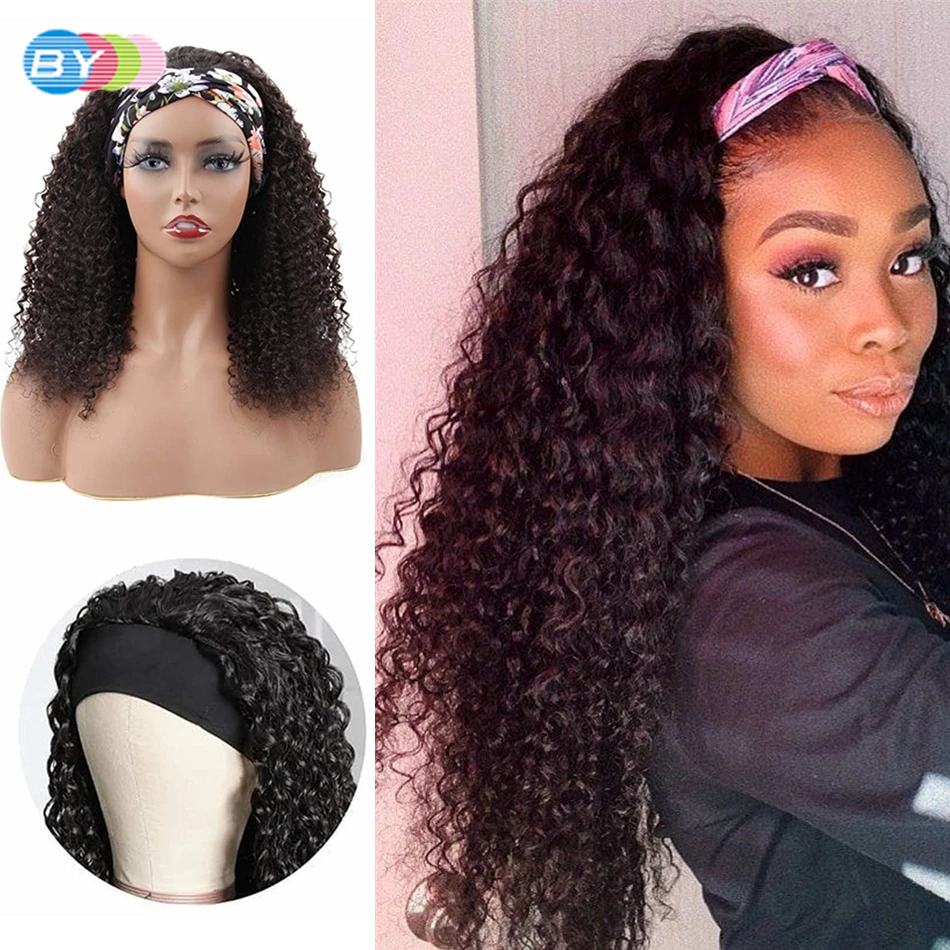 

Fashion Jerry Curly Headband Wig Hair Kinky Curly Huamn Hair Malaysian Remy Hair For Black Women Machine Made Wig 150% Density