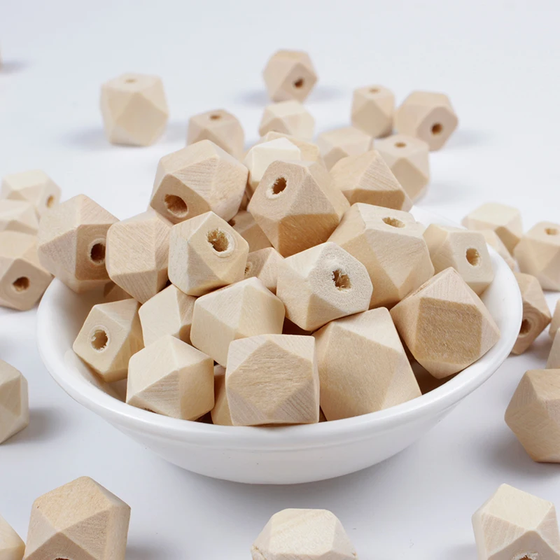 

10/12/14/15/16/18/20/25/30mm Natural Faceted Wooden Beads Unfinished Geometric Spacer Loose Beads for Jewelry Making Accessories