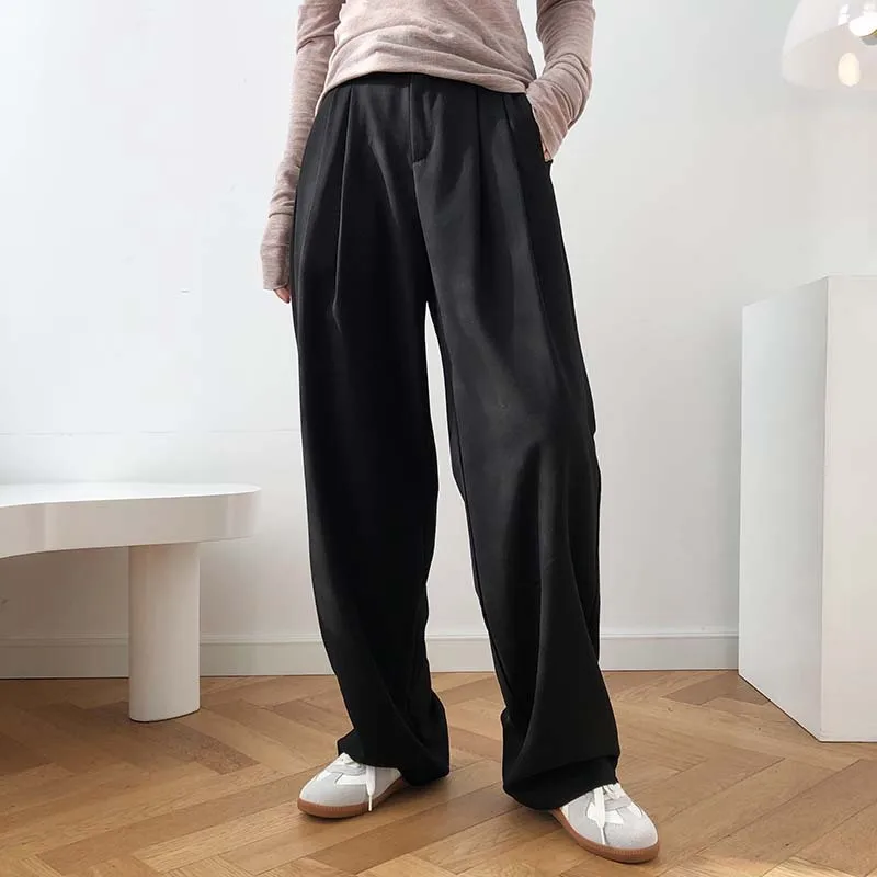 

Spring Summer High Waist Straight Pants Casual Office Business Bottom Women Wide Leg Cigarette Suits Pants pantalones de mujer