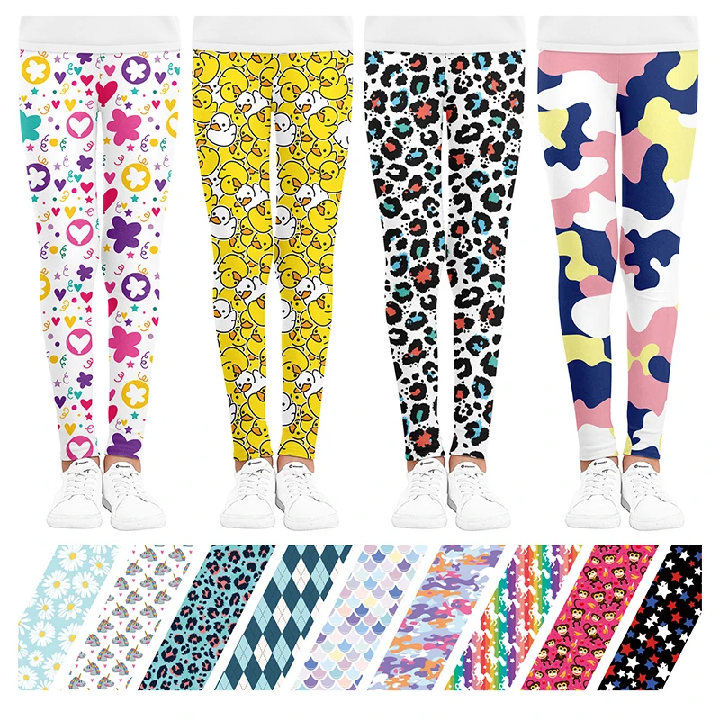 

Summer Girls Leggings 5-10 Years Kids Toddler Children Ice Silk Stretch Floral Print Pants