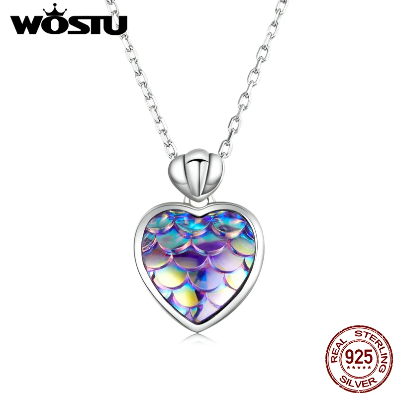 

WOSTU 2021 Adjustable 925 Sterling Silver Purple Sea Fish Scale Heart Love Long Chain Silver Necklace For Women Jewelry CQN468