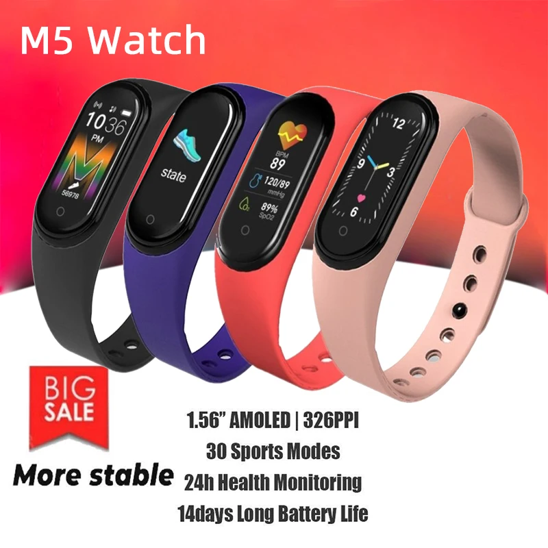 

New Bluetooth Men Smart Watch M5 Band 5 Fitness Bracelet Fashion Women Smartband Sport Waterproof Smartbarcelet For Android ios
