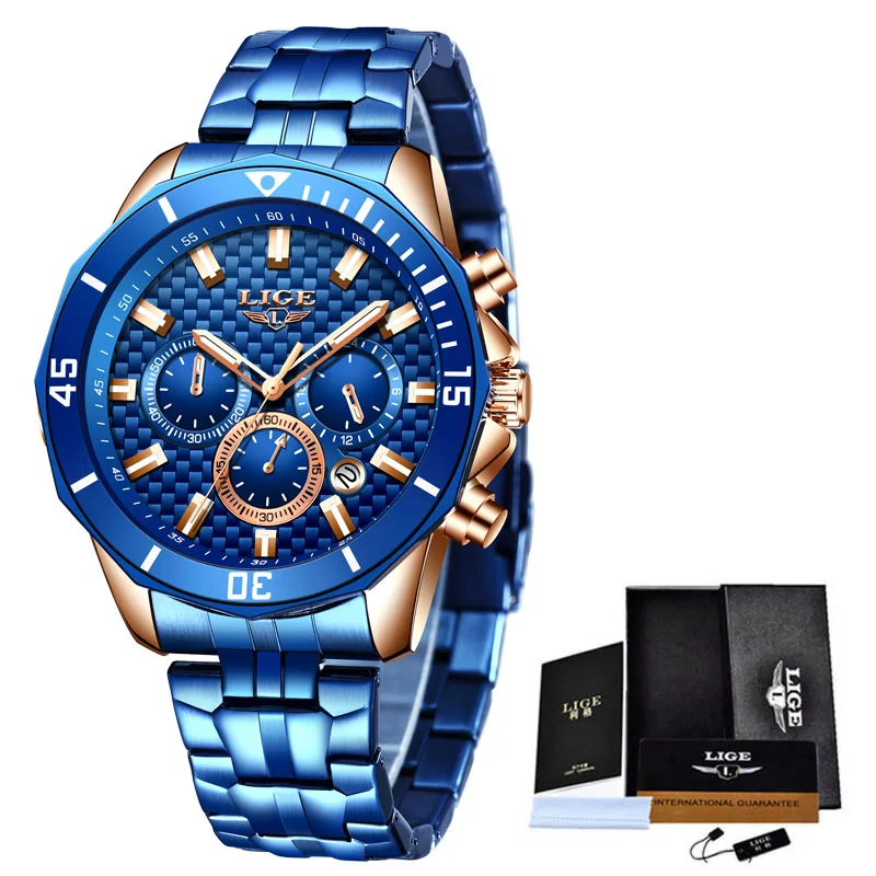 

Men Watches LIGE Classic Business Waterproof Chronograph Quartz Wristwatch Casual Date Display Clock Calendar Relogio Masculino