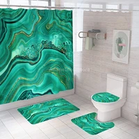 green marble art texture shower curtains bathroom curtain bath sets toilet cover mat non slip washroom rug set modern 180x180cm