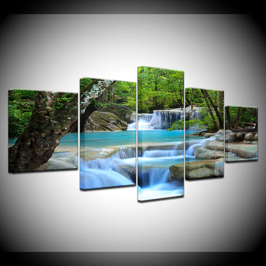 

HD Prints Canvas Posters Home Decor 5 Pieces Natural Waterfall Paintings Wall Art Scenery Pictures Modular Living Room Framework