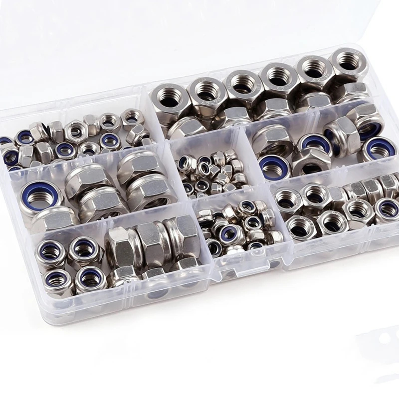 

150 x self-locking hexagon nut 6 sizes M4 M5 M6 M8 M10 M12 assortment