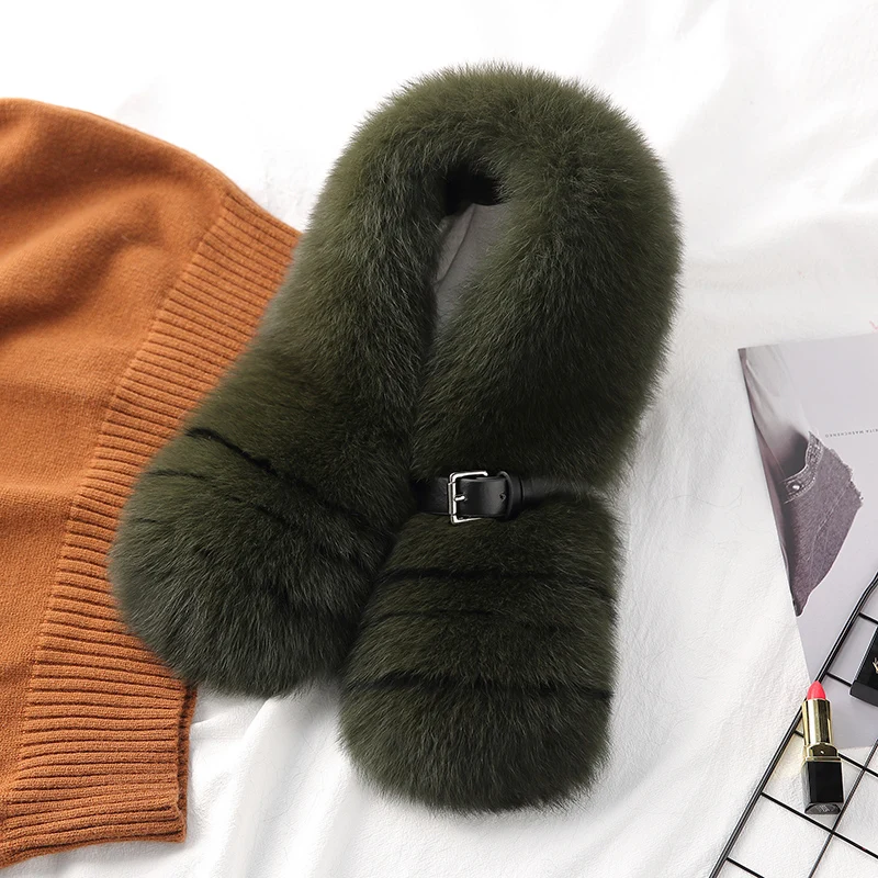 Lantafe лисий мех шарф Зимний толстый Женская шаль ремень пряжка модная новинка весь