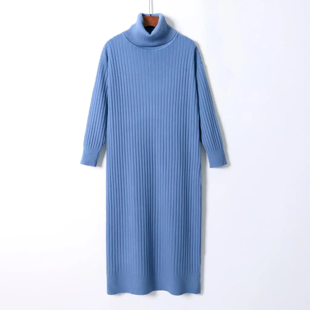

Turtleneck Cowlneck Women Long Knit Straight Dress Autumn Winter Thick Warm Midi Dress Ribbed Knitted Christmas Dresses 2020 New