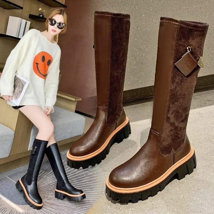 

Но сапоги до колена женские осенне-зимние новые эластичные сапоги мартинсы на небольшой толстой подошве с флисовой подкладкой увеличивающ...