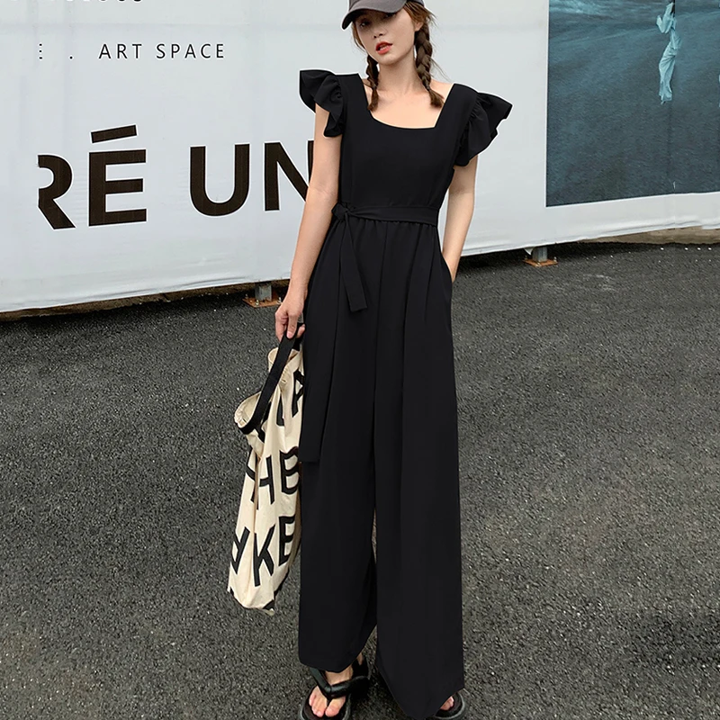 Женский комбинезон с оборками элегантный винтажный высокой талией и широкими