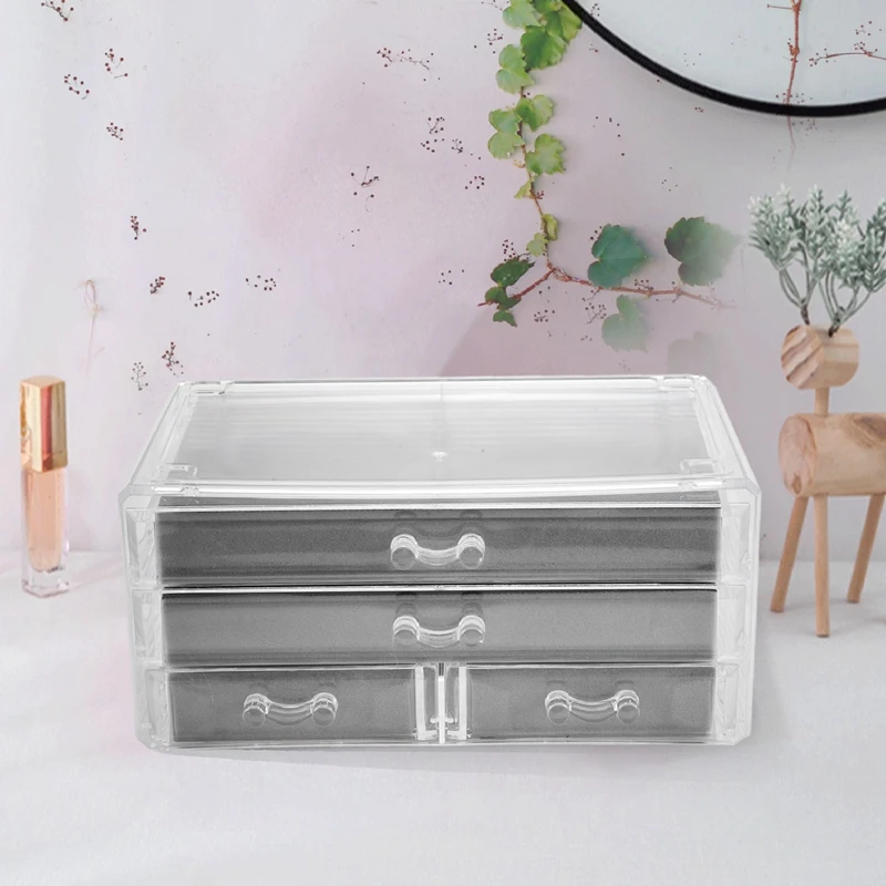 

Acrylic 3-Layers Jewelry Storage Box Drawer Ring Earrings Dustproof