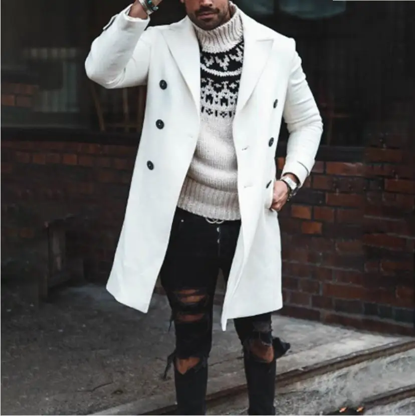 Double Breasted White Overcoats Long Trench Coats Winter Coats For Mens Wool Jackets Big Size Fashion Gentleman Stylish Clothing