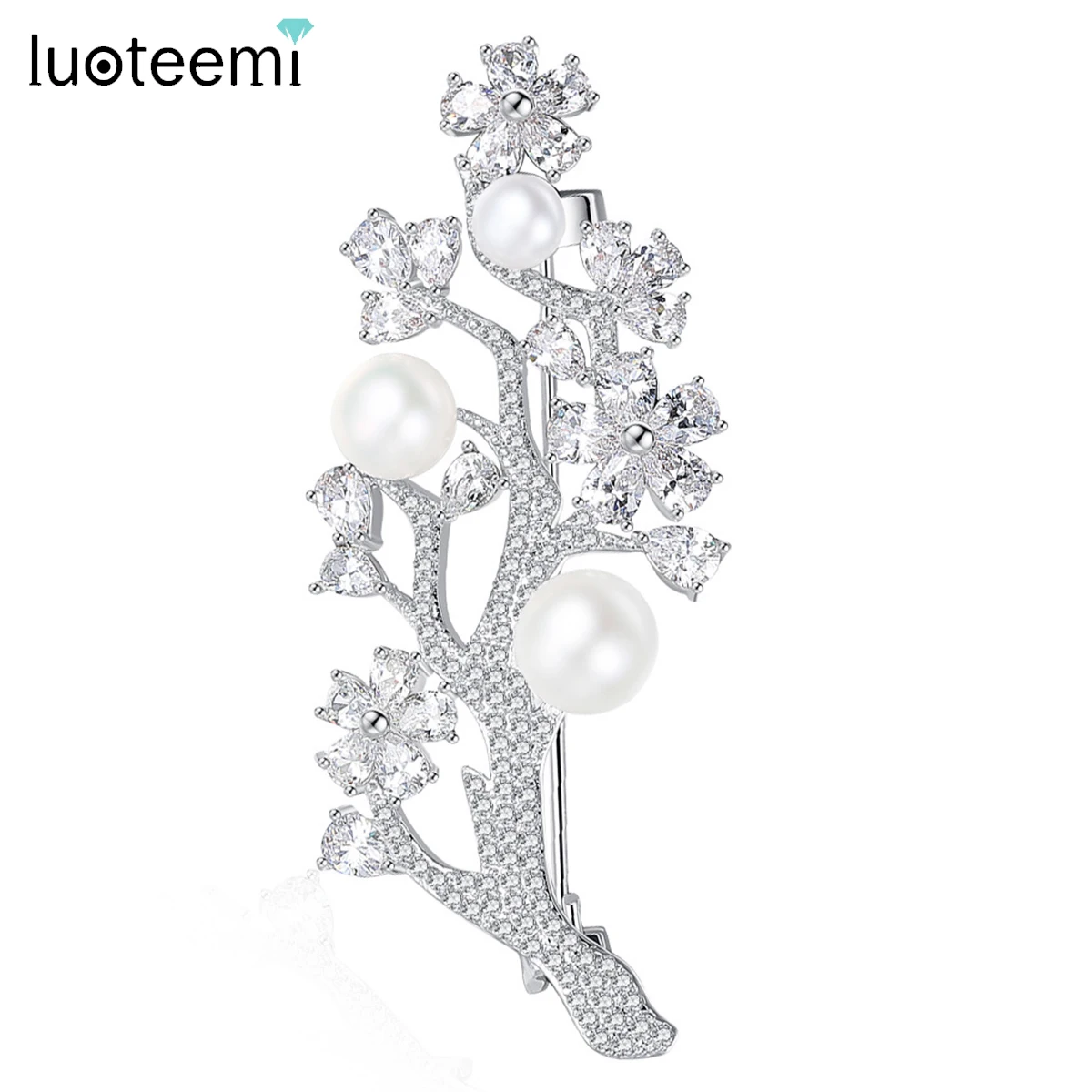 

LUOTEEMI Tree Branches Cute Plant Imitation Pearls Women Brooch Pins Christmas Gifts Fibula Equumque Cubic Zirconia Jewelry