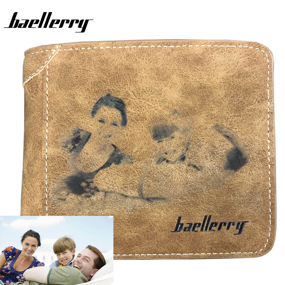 Новинка 2020 мужские кошельки с фото гравировкой короткий дизайн держатель для