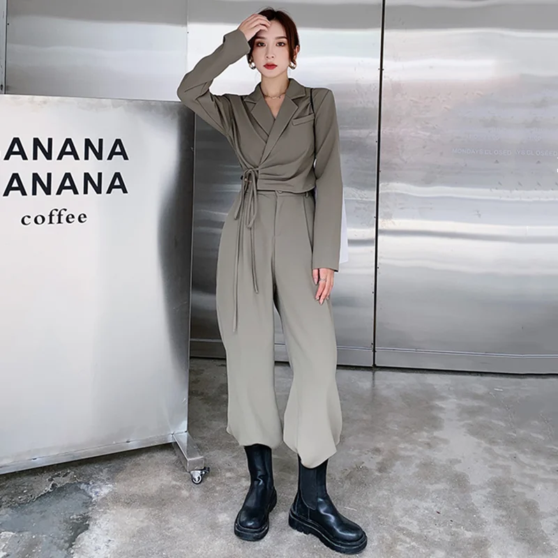 

2021 autumn new high-quality retro casual fashion age reduction Korean temperament suit two-piece wide-leg pants