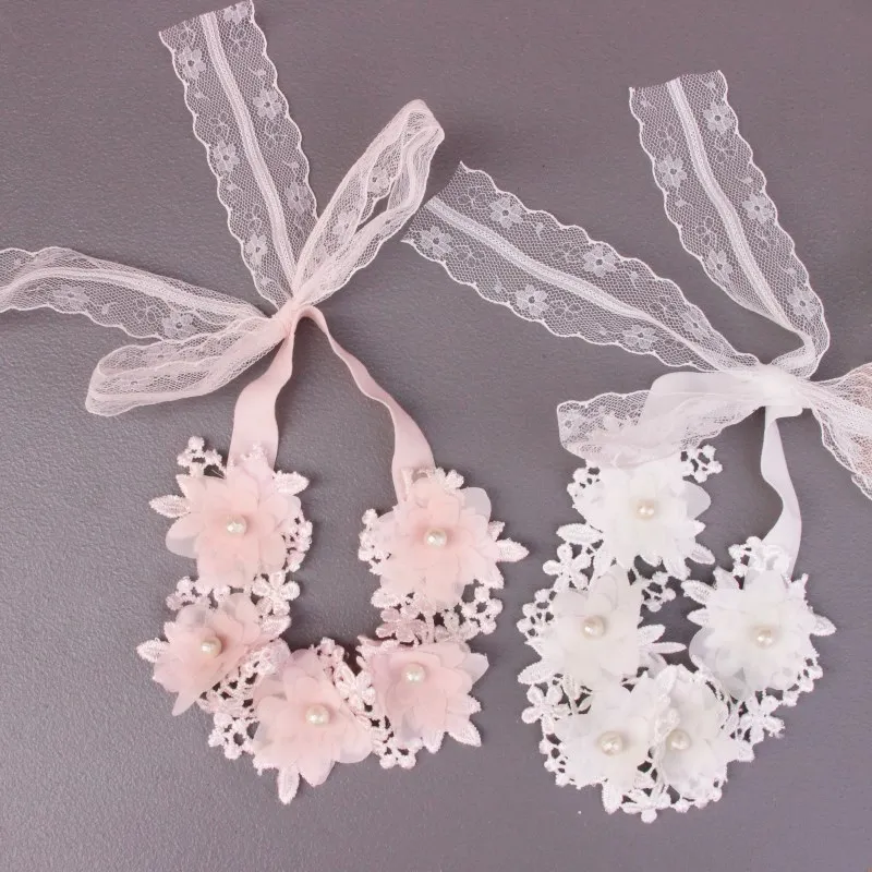 

CN 2021 Baby Bows Girls Lace Headbands Pearl Flowers Hairbands Headwear Hair Bands Baby Girls Summer Gifts Hair Accessories