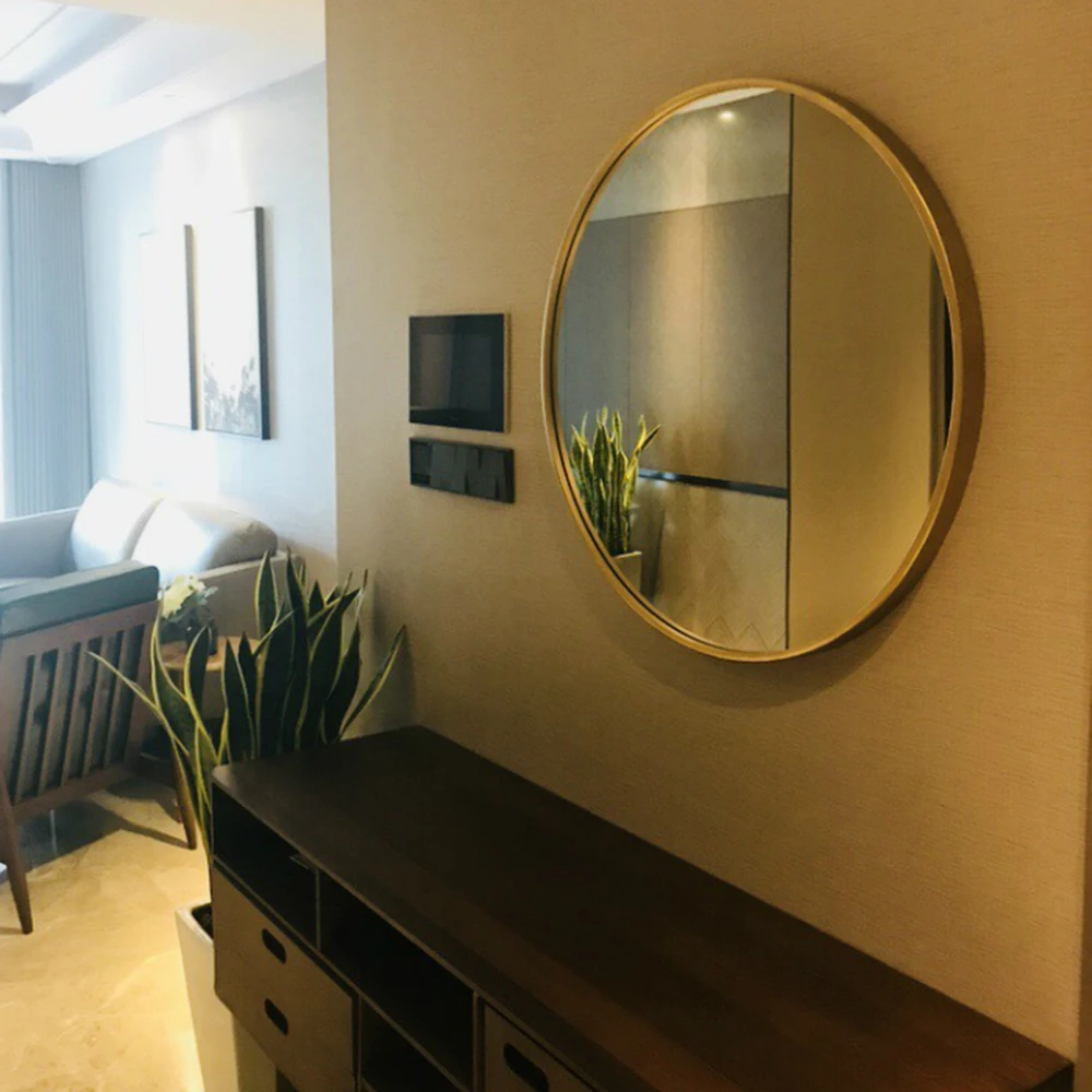 

European gold round bathroom mirror makeup mirror bathroom wall hanging iron mirror LO68916