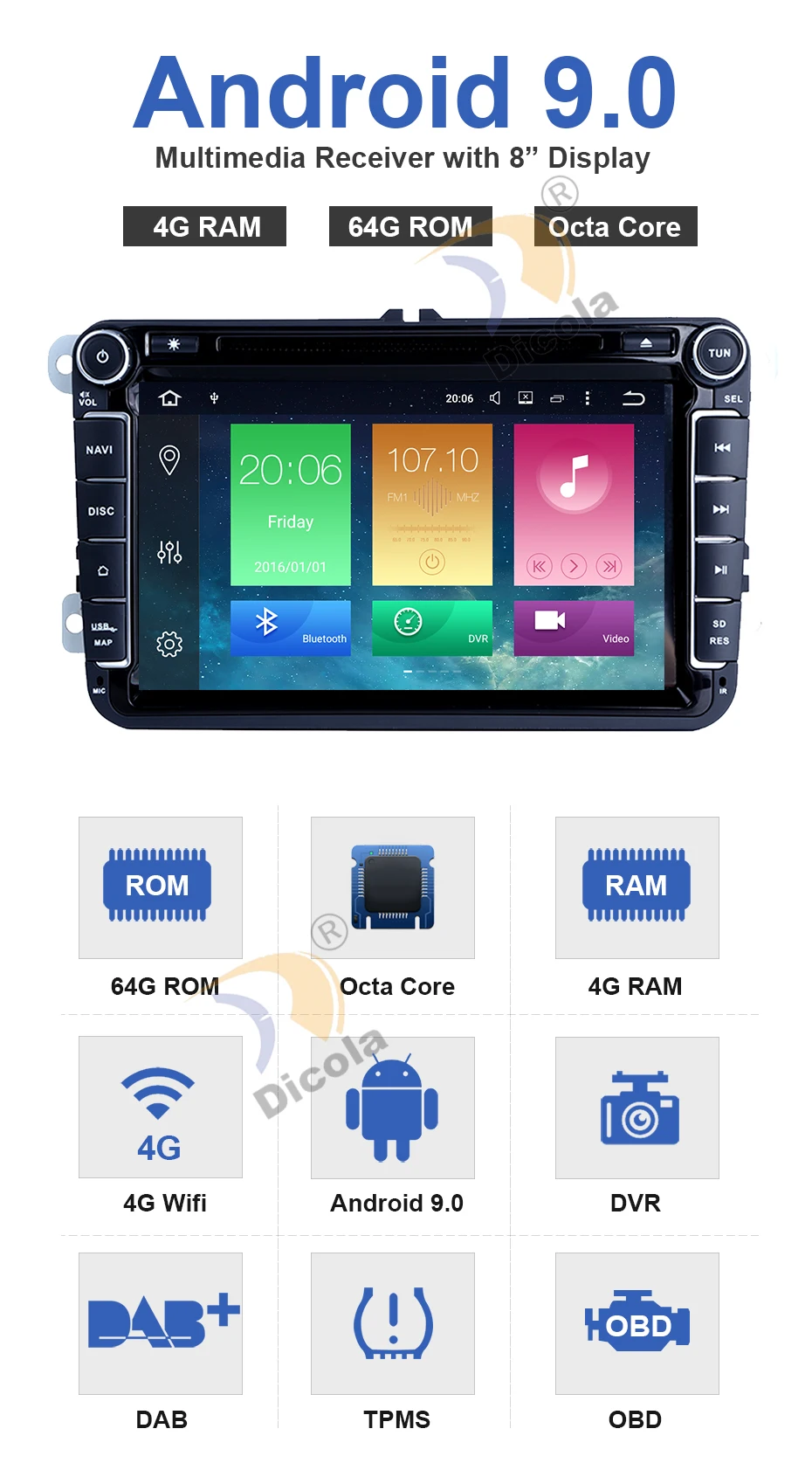 " PX5 8 ядер ram 4G+ 64G Автомобильный мультимедийный плеер Android 9 gps 2 Din автомобильный Радио Аудио авто для VW/Volkswagen/POLO/PASSAT/Golf DVR