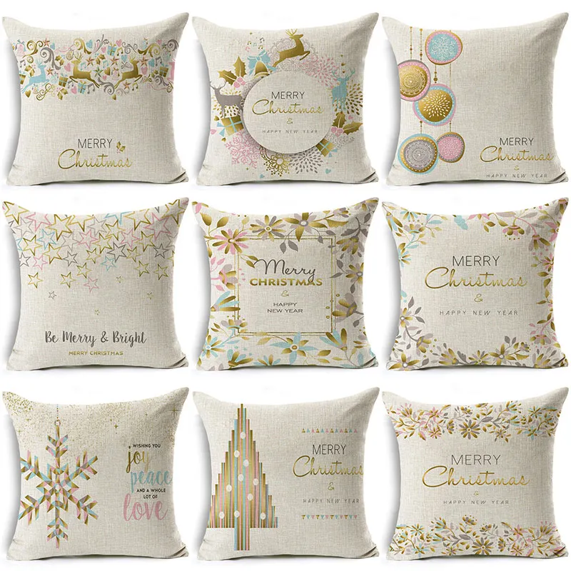 

1Pcs Christmas Golden Alphabet Off-white Pattern Cotton Linen Throw Cushion Cover Car Home Sofa Car Decorative Pillowcase 40666