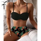 Сексуальное бикини пуш-ап на косточках, 2021, купальник с принтом в стиле пэчворк, женский купальный костюм с высокой талией, женский спортивный купальный костюм