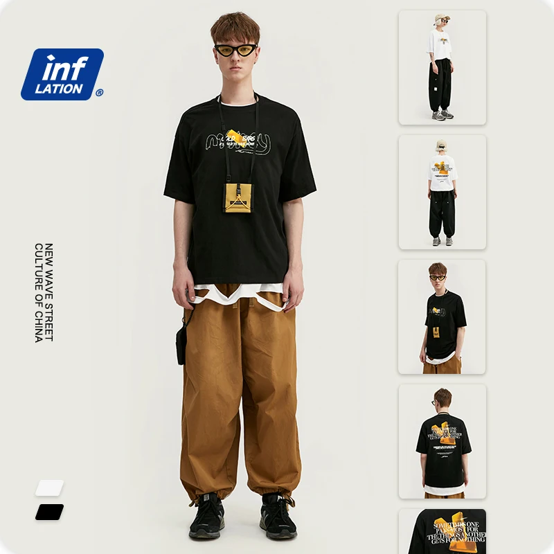 Мужская футболка INFLATION 100% хлопок смешная уличная одежда в стиле хип-хоп цельная