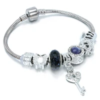 new blue crystal inlaid zircon pandora style bracelet ladies large beads color preservation bracelet